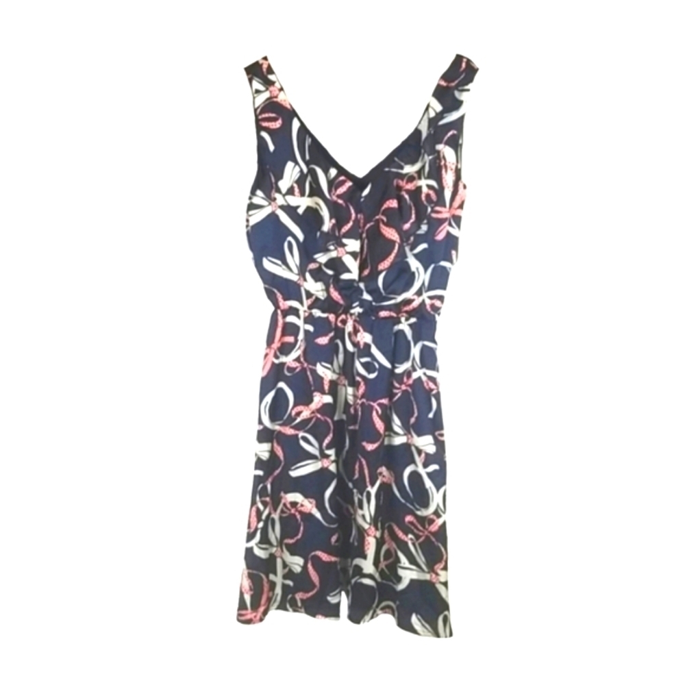 Retro Ribbon Print Sundress Dress in Navy Blue Multi, Size 4